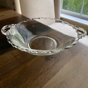 Fostoria Century Clear Glass scalloped wavy Rim 2 Handle Serving Bowl 1950's